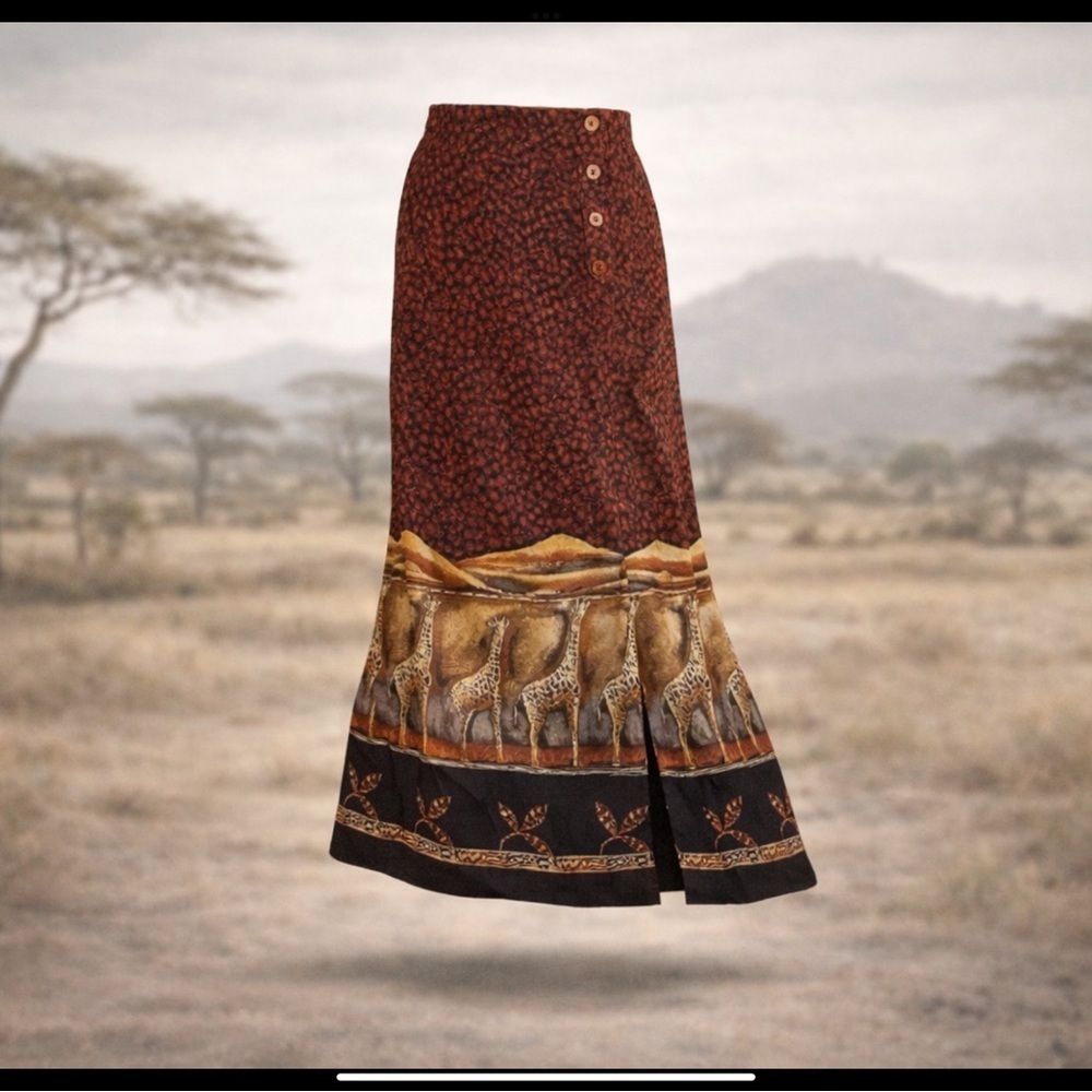 Russell Kemp Woman African Print Lined Maxi Skirt Elastic Back Waist